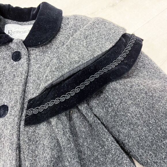 Vintage Rothschild Wool Blend Peter Pan Jacket Grey Black Size 3T Girls - Picture 4 of 12